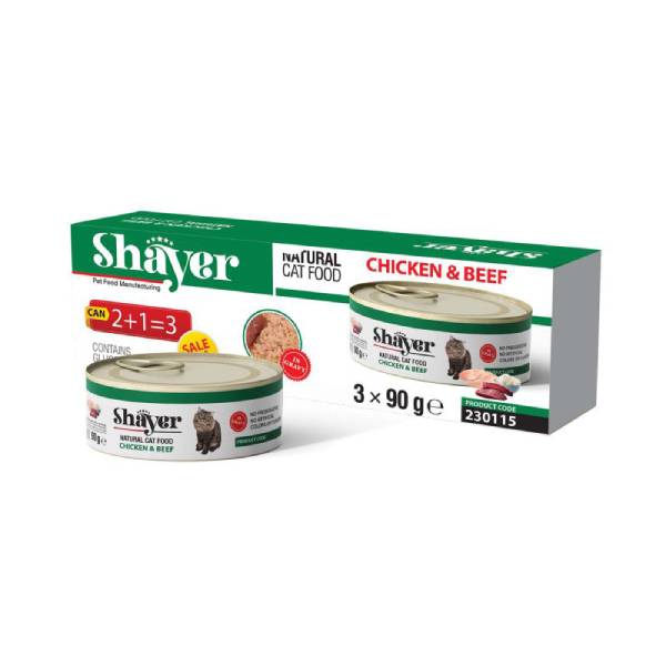 کنسرو گربه شایر مدل نچرال با طعم مرغ و گوشت گاو