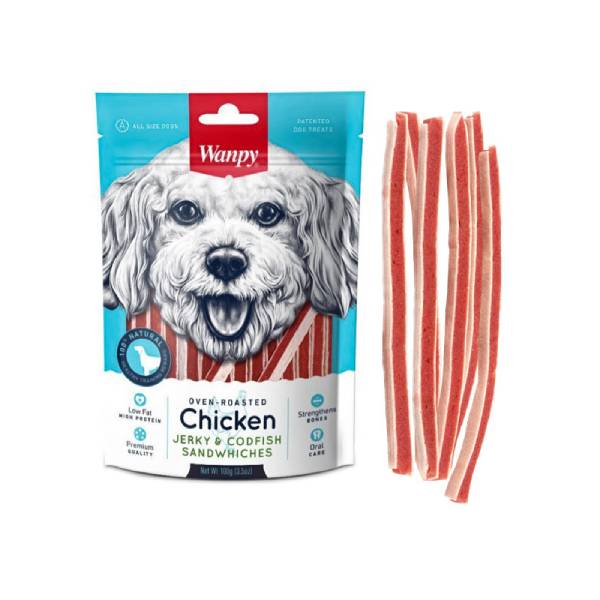 تشویقی ساندویچی سگ ونپی طعم مرغ و ماهی کاد _ 100 گرم تشویقی ساندویچی سگ ونپی طعم مرغ و ماهی کاد _ 100 گرم